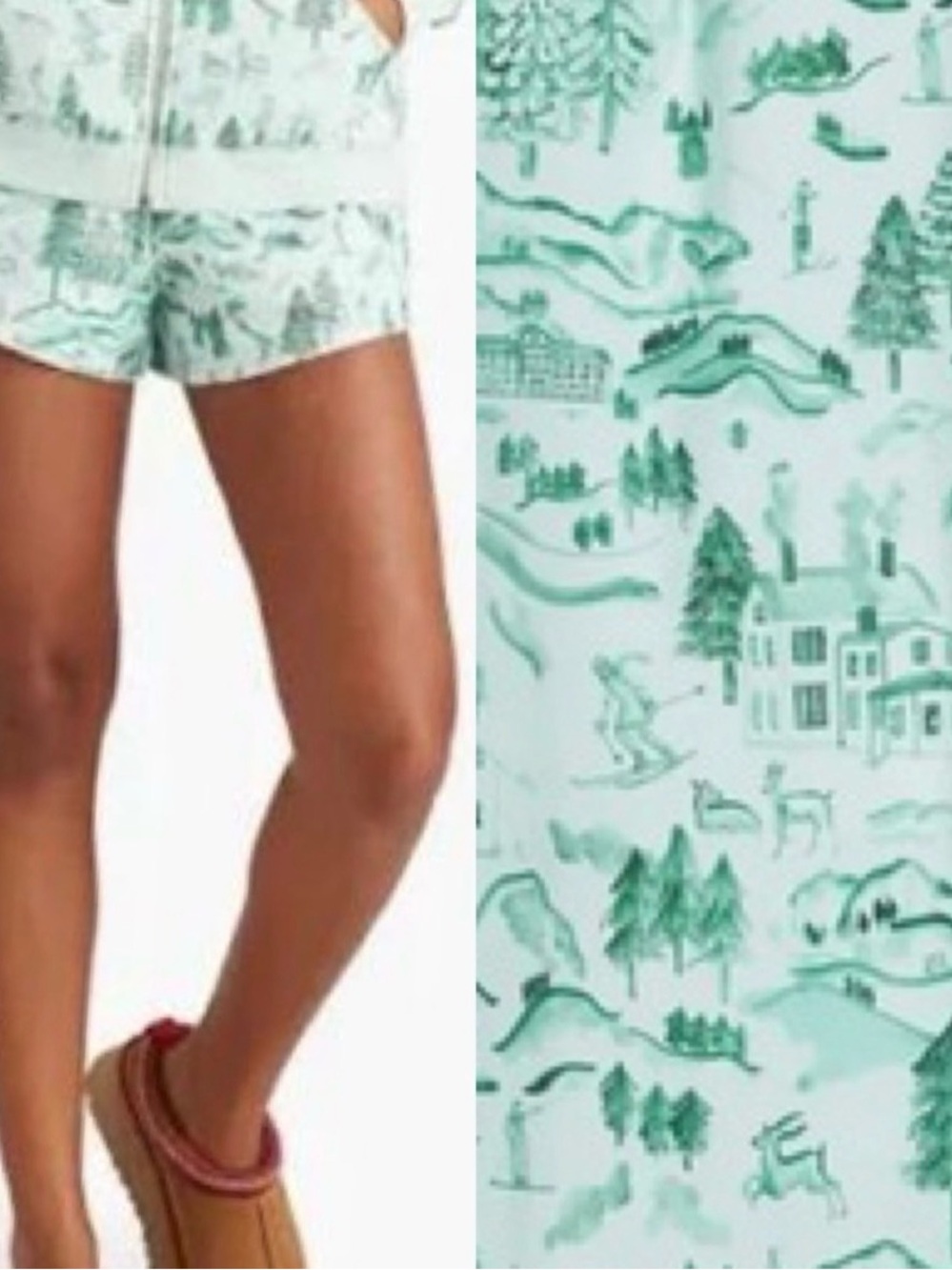 Hill House Home Mint Green Pajama Bottoms with Woodland Print